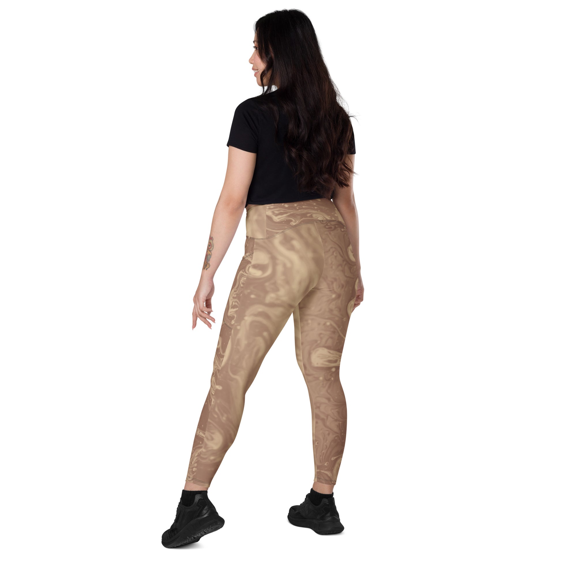 Liquid Beige Women's Recycled Crossover Leggings With Pockets - FLAKOUT