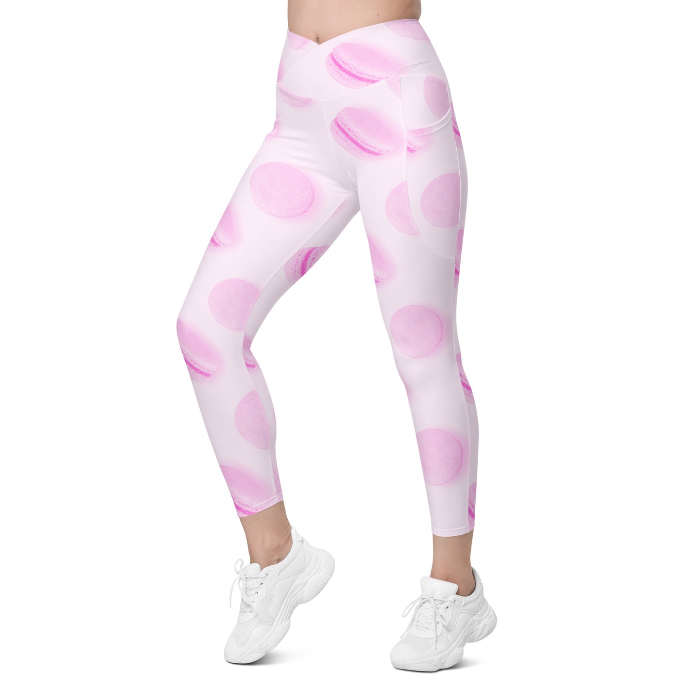 Rosé Macaron Women's Recycled Crossover Leggings With Pockets - FLAKOUT