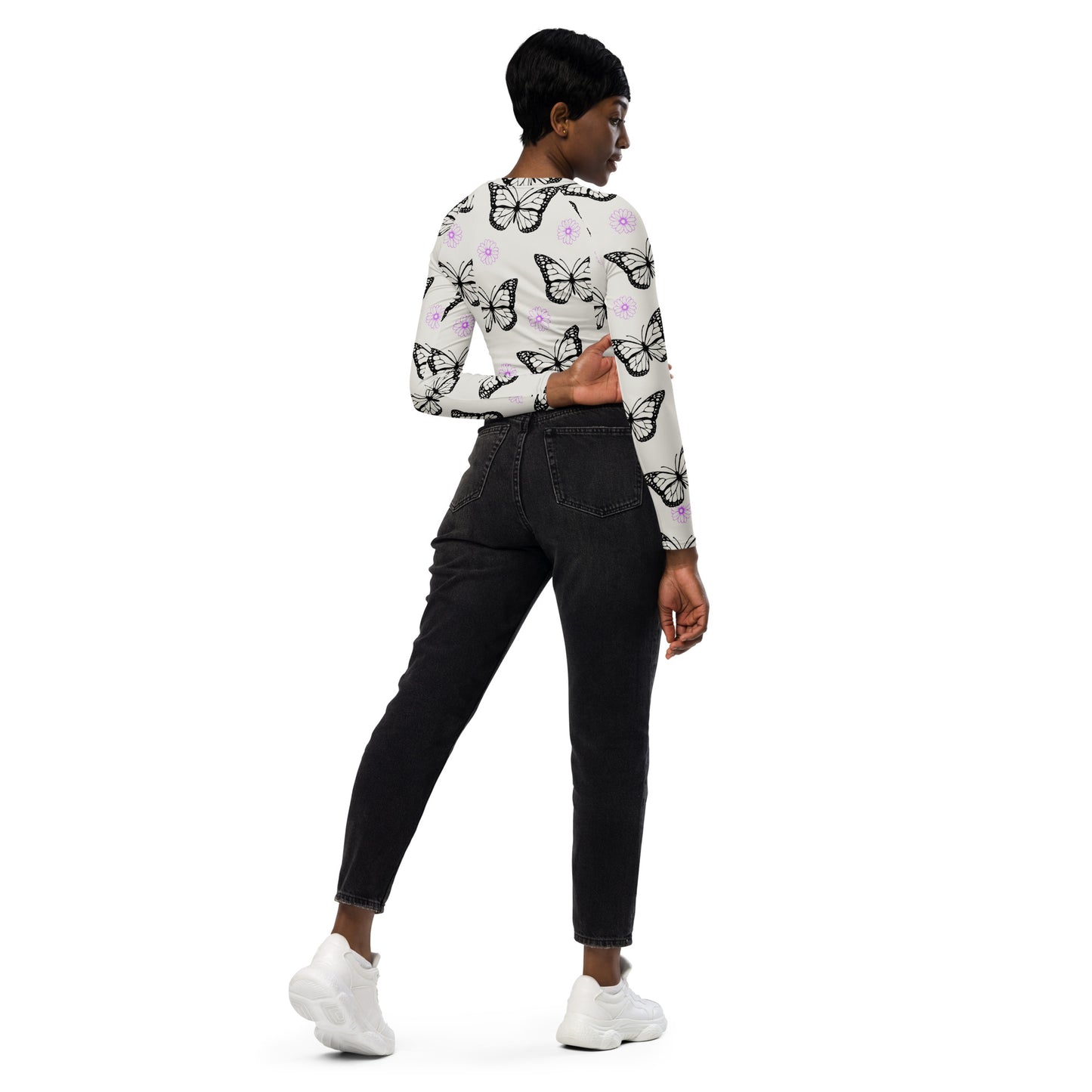 Papillon Petals Women's Recycled Long-sleeve Crop Top