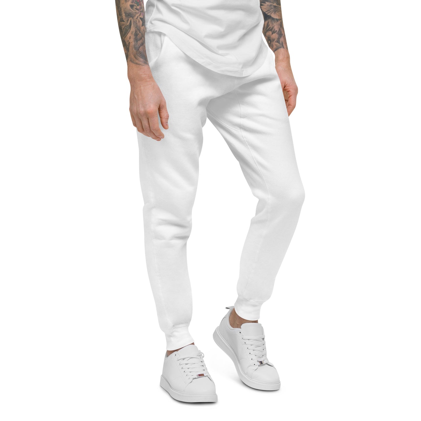 FLAKOUT Logo Back Leg Unisex Fleece Sweatpants - White - FLAKOUT