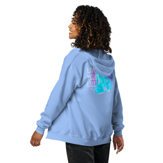 Vivid Existence Live Your Life Heavy Harmony Fusion Zip Hoodie - Carolina Blue - FLAKOUT