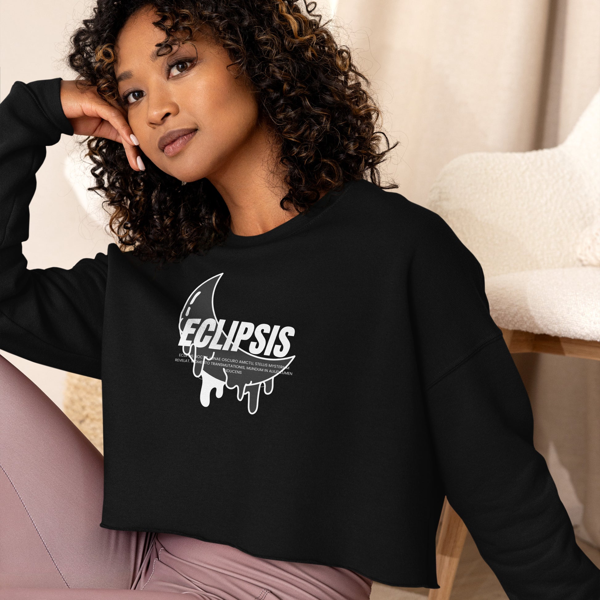 Lunar Eclipsis Women's Crop Sweatshirt - Black - FLAKOUT