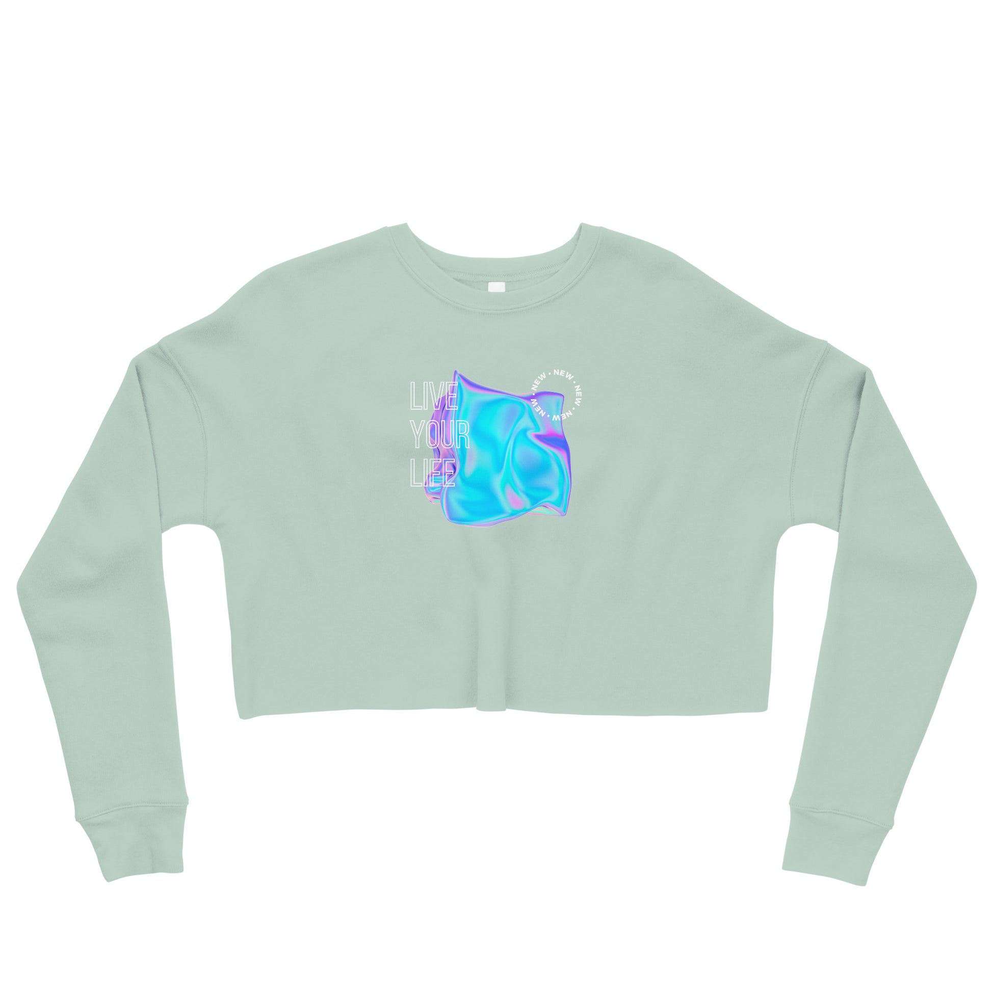 Vivid Existence Live Your Life Women's Crop Sweatshirt - Dusty Blue - FLAKOUT